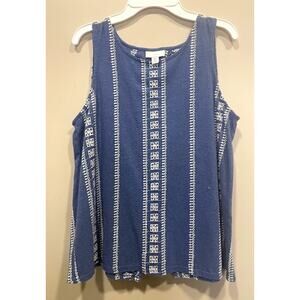 J Jill Blue & White Eyelet Sleeveless 100% Cotton Top Size Small Petite